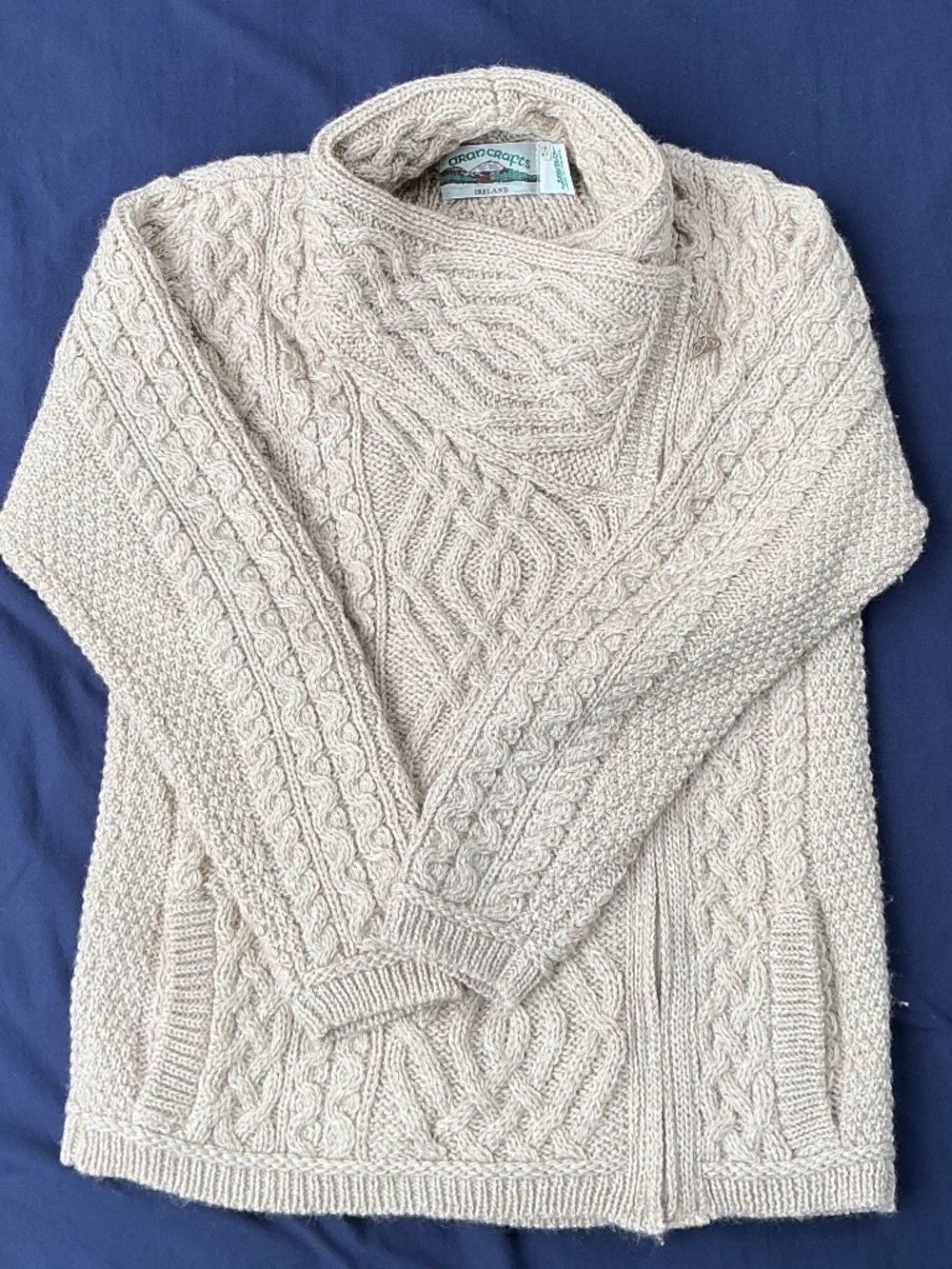 Aran Crafts Ireland Marino Wool Cable Knit Side Zip Sweater Jacket Like New